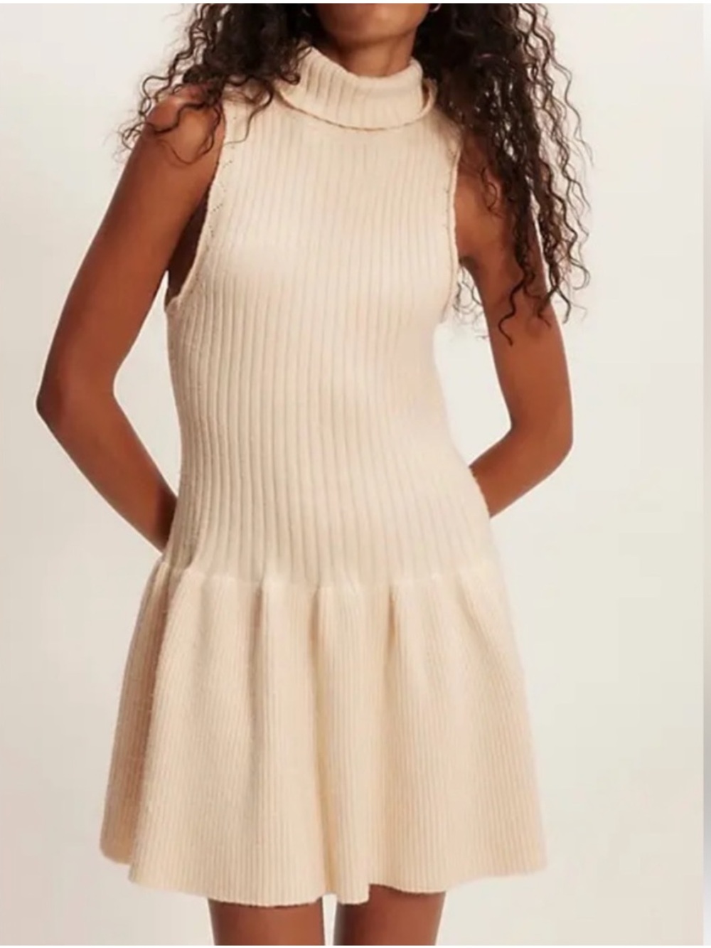 Free People Medium Dress Millie Sweater Dress White Swan Cream knit turtleneck